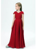 Red Chiffon Cross Back Awesome Junior Bridesmaid Dress
